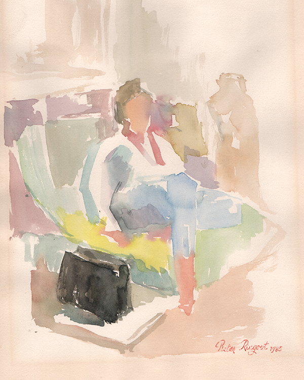sitting woman - watercolour painting