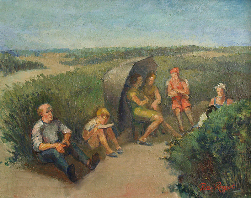 Family in the dunes - oil painting