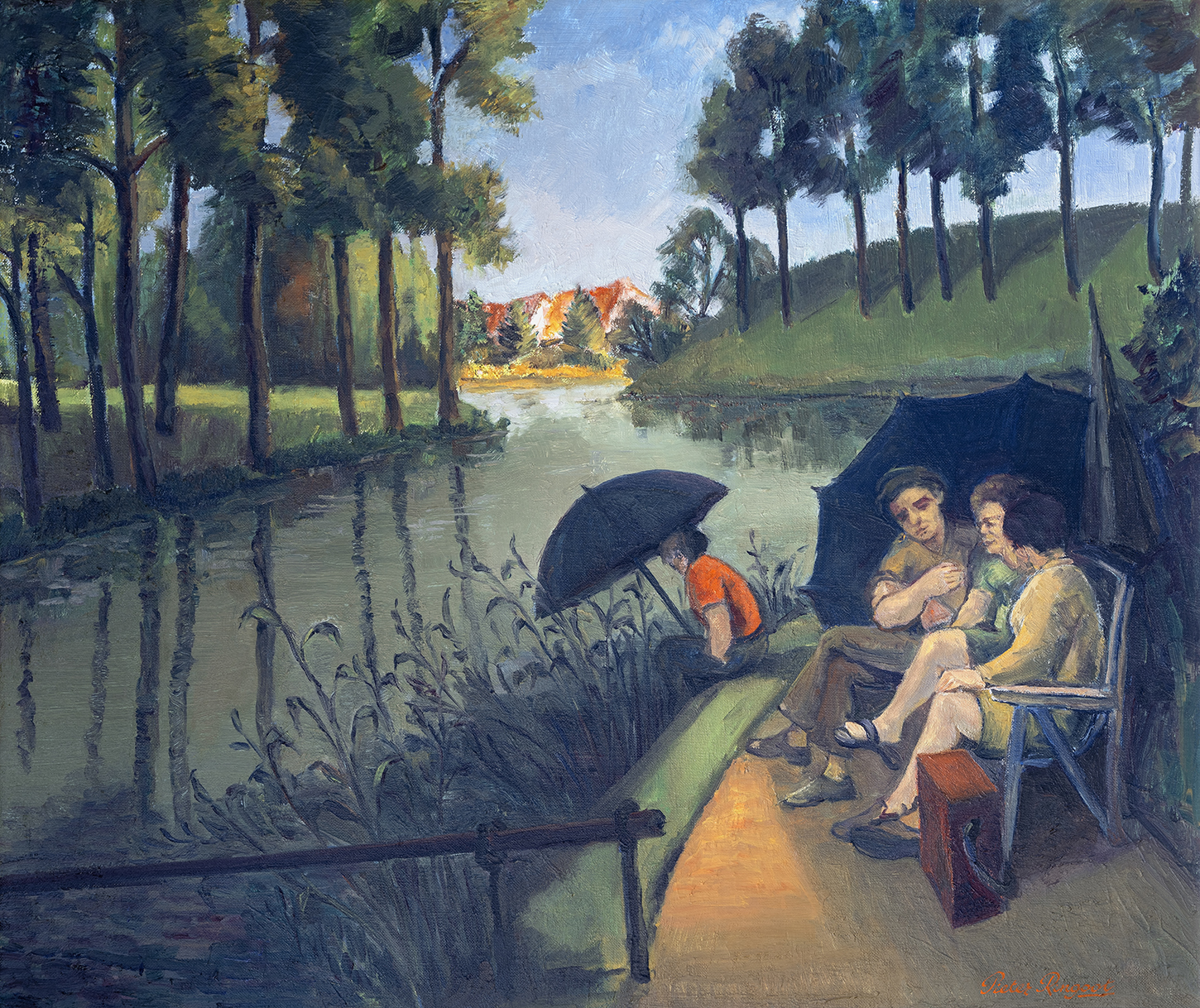 Fisherman and family in Hulst (the Netherlands) - Oil painting