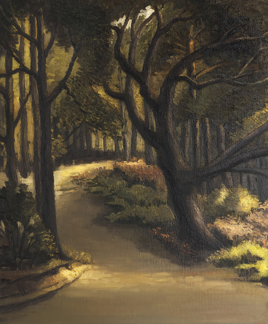 A forest path in the Calmeynbos in De Panne (Belgium) Oil on canvas.