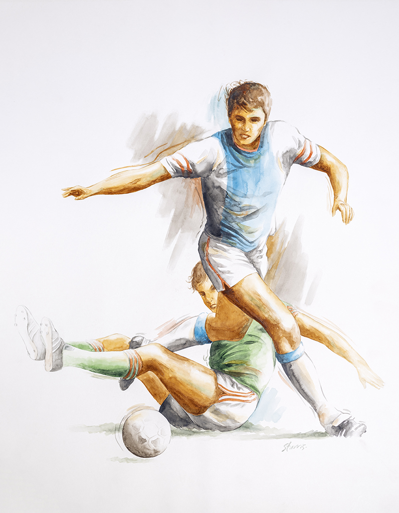 two football players illustration - water painting on paper