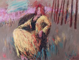 De vrouw in de stoel - Hans Sturris - acryl op doek