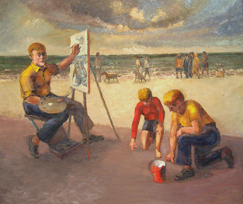 Pieter Ringoot en kleinkinderen op het strand van De Panne. (België)