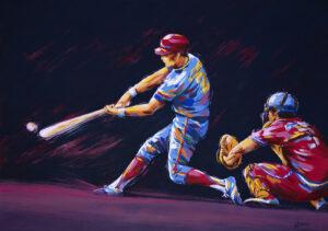 Illustratie van twee baseball spelers - Acryl op papier