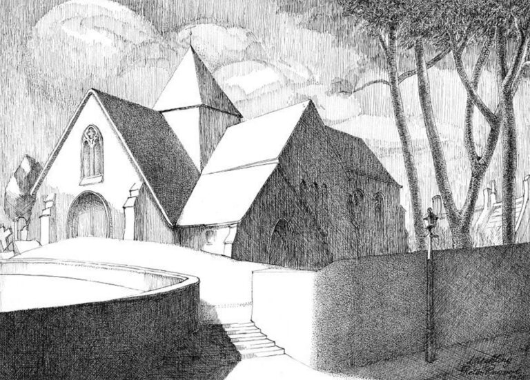 Pentekening op papier; St Margaret's Church - Ditchling - VK