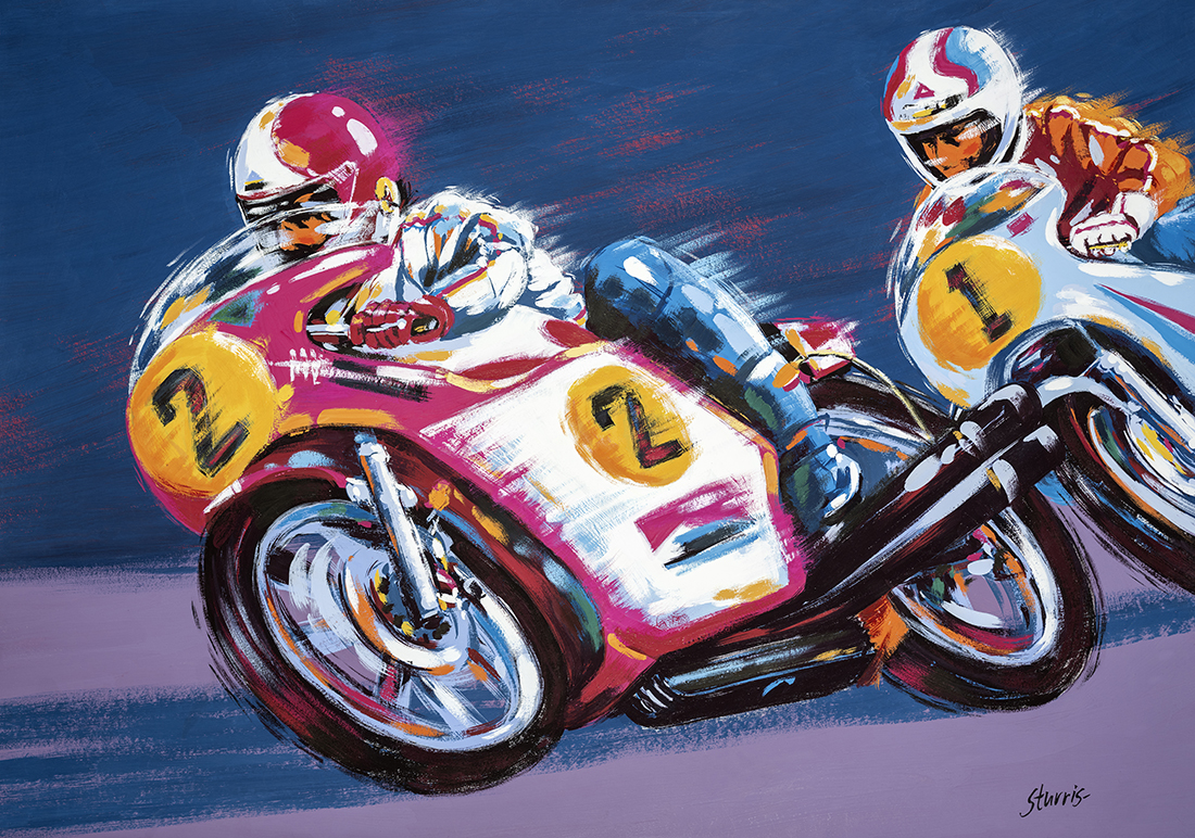 Illustratie van twee motor racers - acryl op papier
